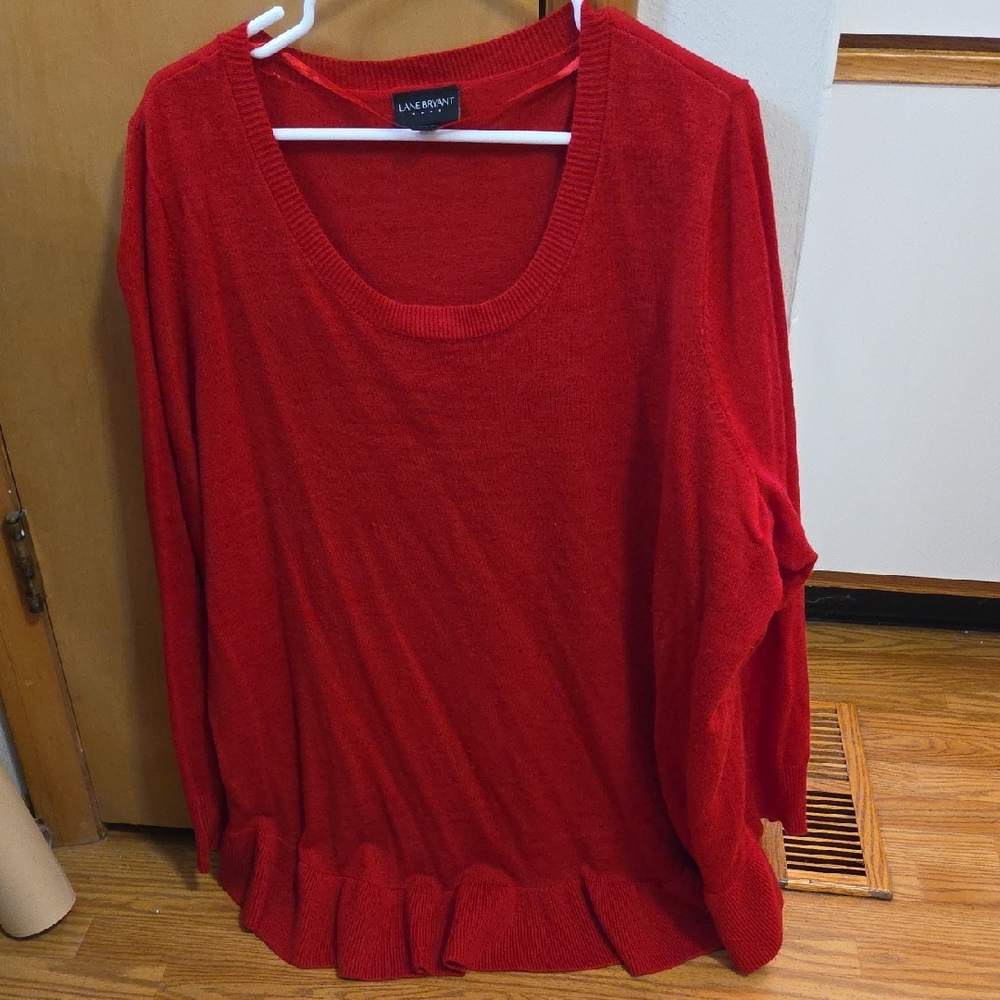 Lane Bryant 26/28 Bold Red Sweater With Ruffle Hem
